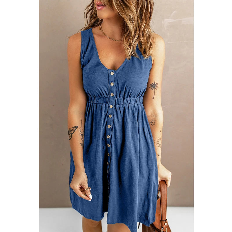 Casual Women's Summer Sleeveless Button-Down Swing Dress - Image 17
