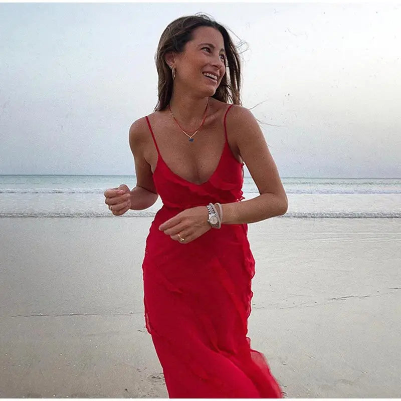 Elegant Women's Ruffle Chiffon Maxi Dress for Summer Events - Image 29
