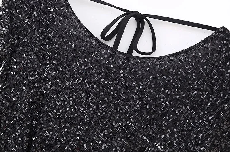 Elegant Backless Long Sleeve Sequined Vintage Dress for Women - Image 13