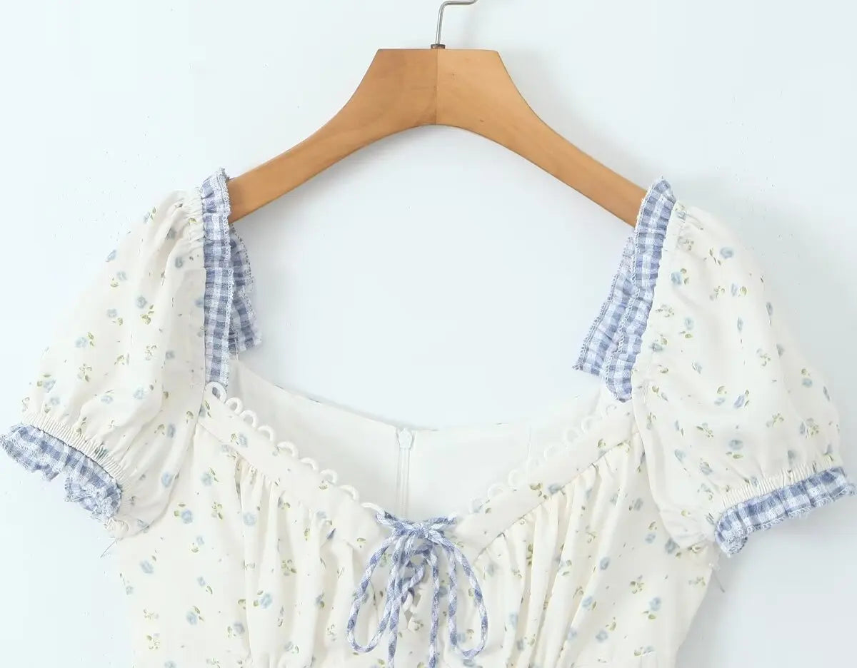 Vintage Floral Print Puff Sleeve Mini Dress for Summer Parties - Image 9