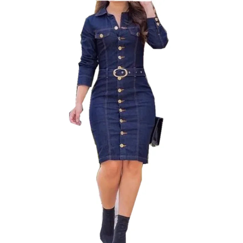 Elegant Slim Fit Denim Dress for Women - Image 14