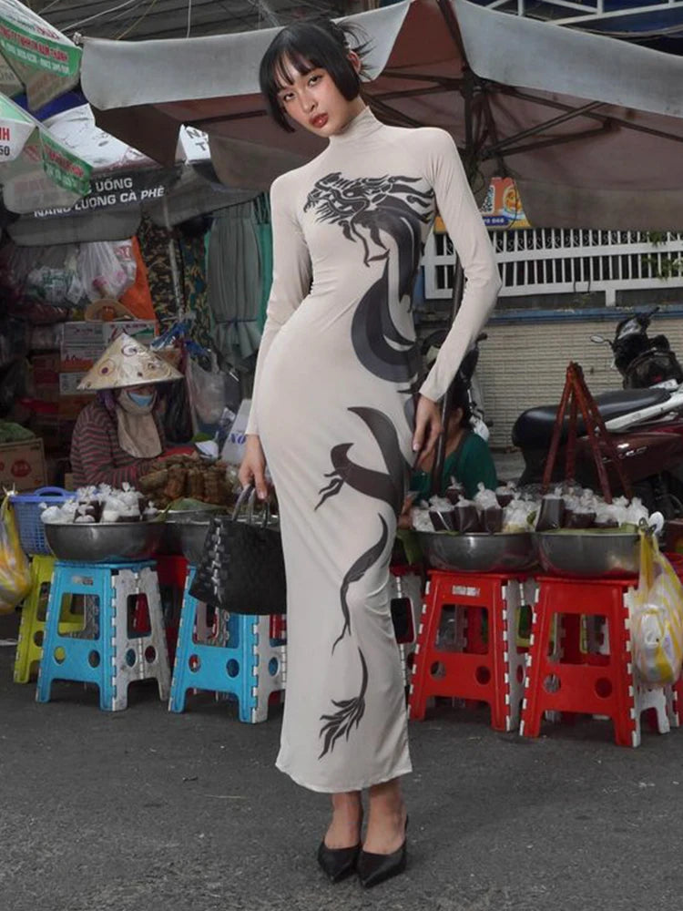 Stylish Long Sleeve Turtleneck Bodycon Dress for Women - Image 9