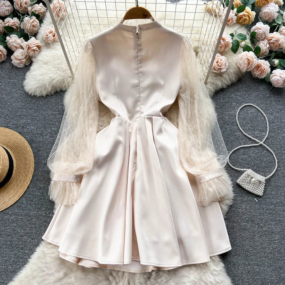 Elegant A-Line Mesh Dress with Long Sleeves for Women - Image 10