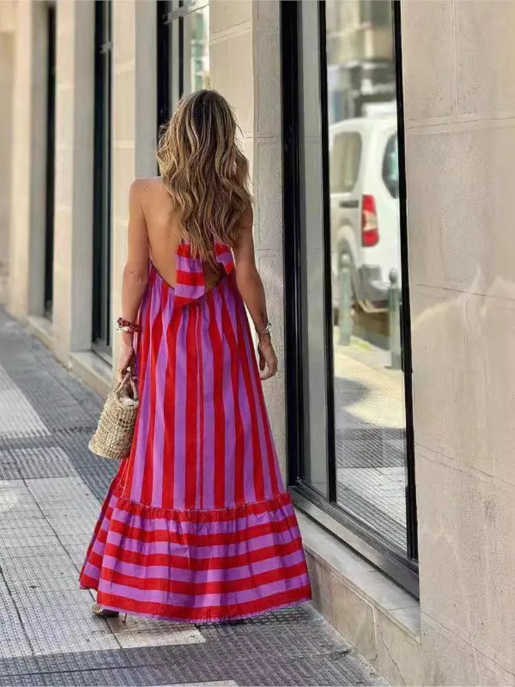 Chic Backless Halter Neck Casual Dress for Women - Image 3