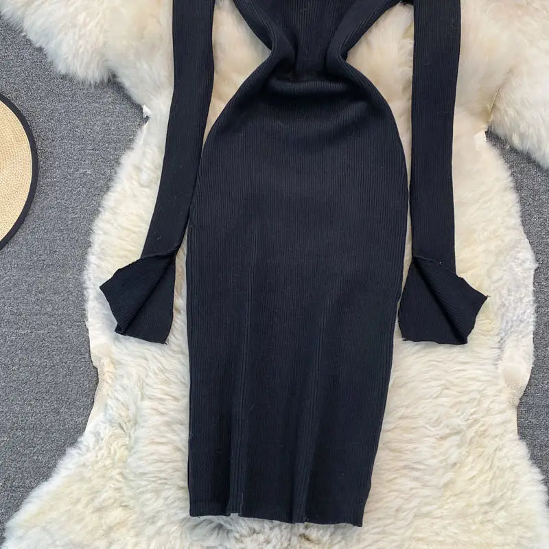 Trendy One-Shoulder Knit Dress with Hairy Collar - Image 27