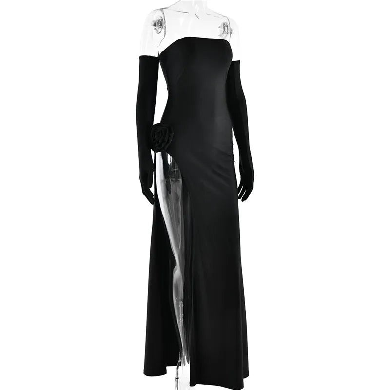 Strapless Backless Floral Maxi Dress with High Split - Image 12