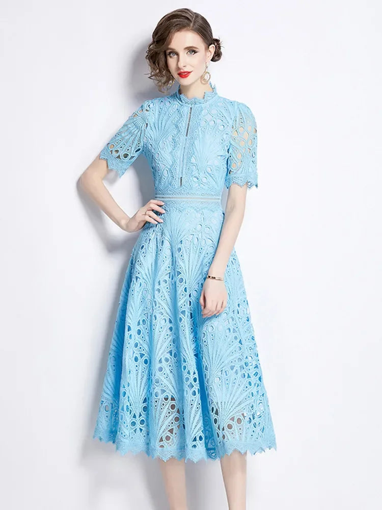 Elegant Vintage Lace Short Sleeve Summer Dress for Women - Image 5