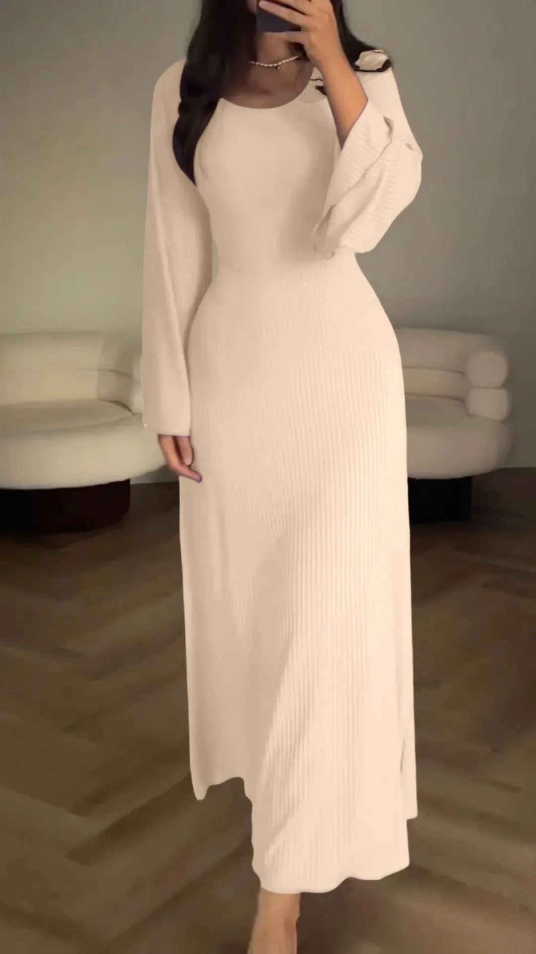 Elegant Vintage U Neck Long Sleeve Maxi Dress for Women - Image 13