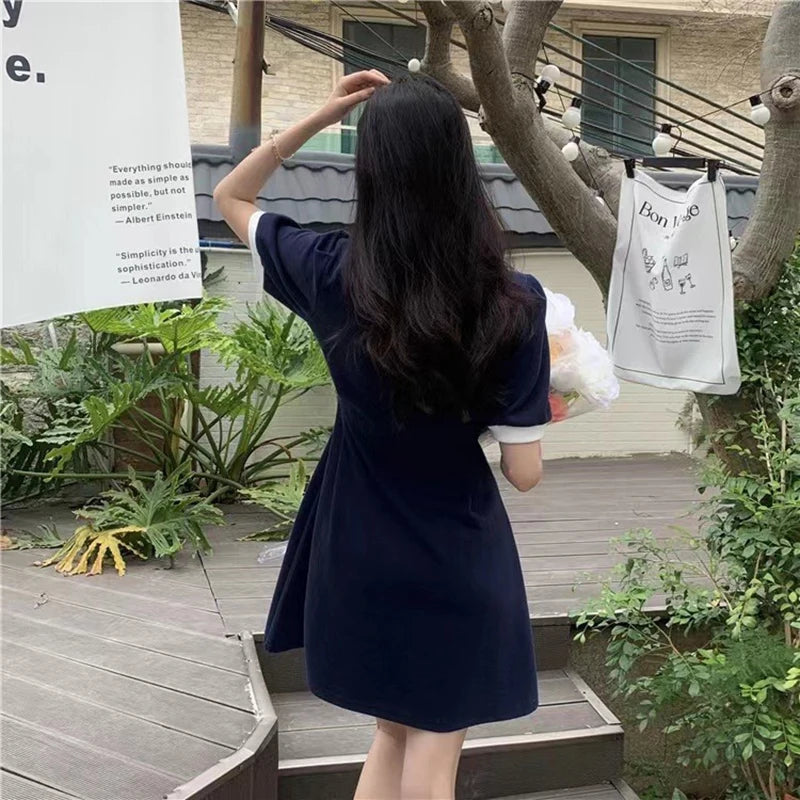 Chic Women's V-Neck A-Line Summer Dress with Patchwork - Image 18