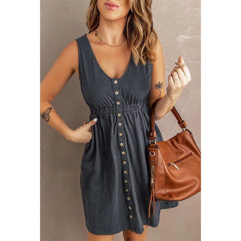 Casual Women's Summer Sleeveless Button-Down Swing Dress - Image 16