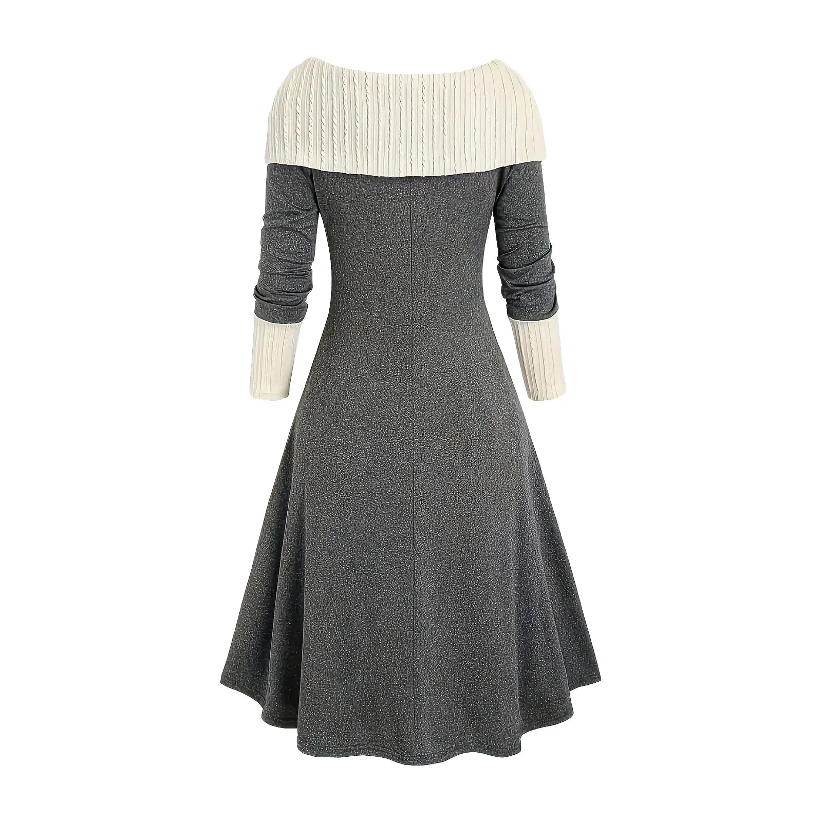 Stylish Longline Cable Knit A-Line Dress with Cowl Neck - Image 4