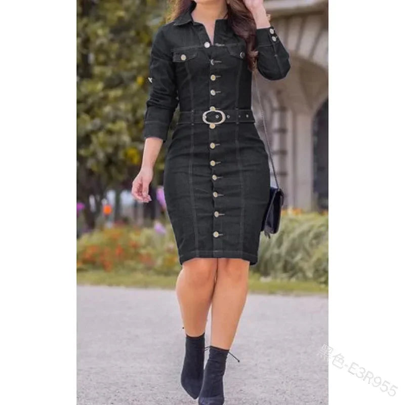 Elegant Slim Fit Denim Dress for Women - Image 7