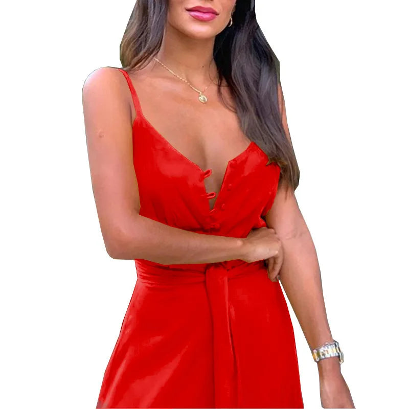 Women's Boho Spaghetti Strap Maxi Dress with Belt - Image 23