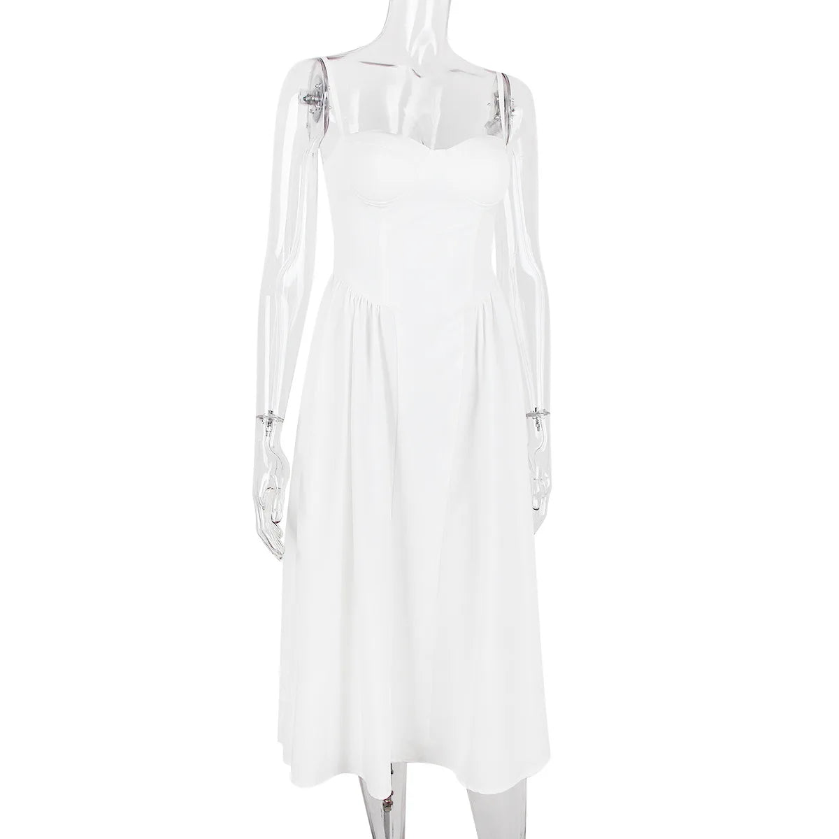 Elegant Sleeveless Midi Dress with Frill Hem & Corset - Image 13