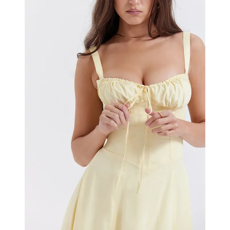 Elegant Summer Sling Dress with Pleated Hem and Slit - Image 11