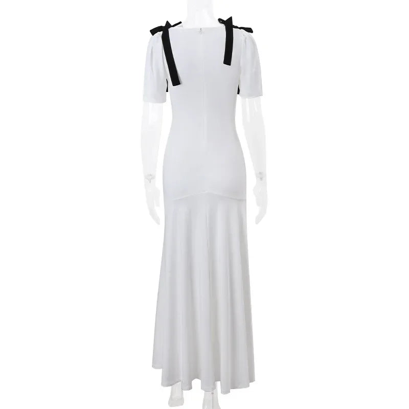 Elegant High Waist Bow Lace-Up Maxi Dress for Women - Image 13