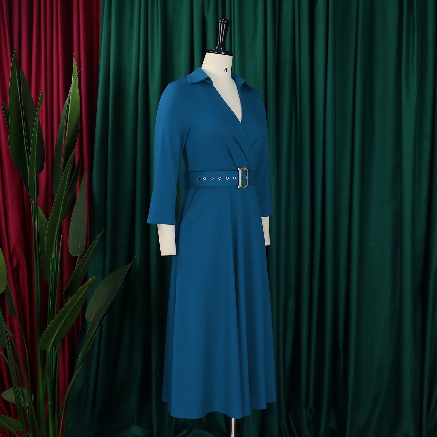 Chic Women's Autumn Lapel Solid Color Swing Dress - Image 12