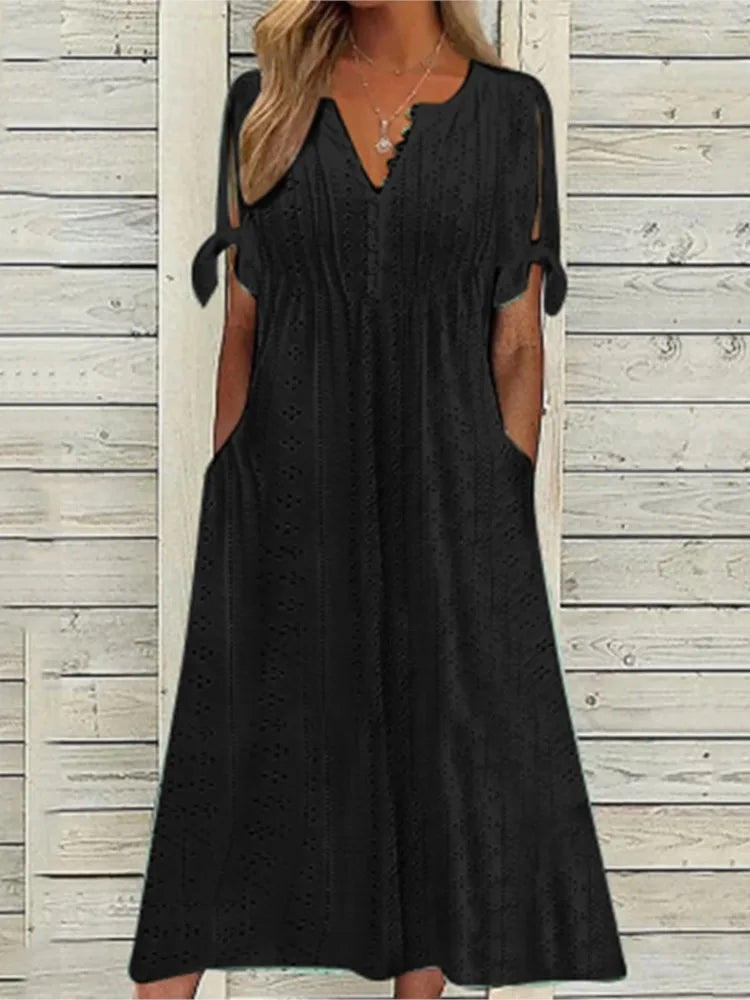Summer Solid Color Women’s V Neck Lace Dress - Image 20