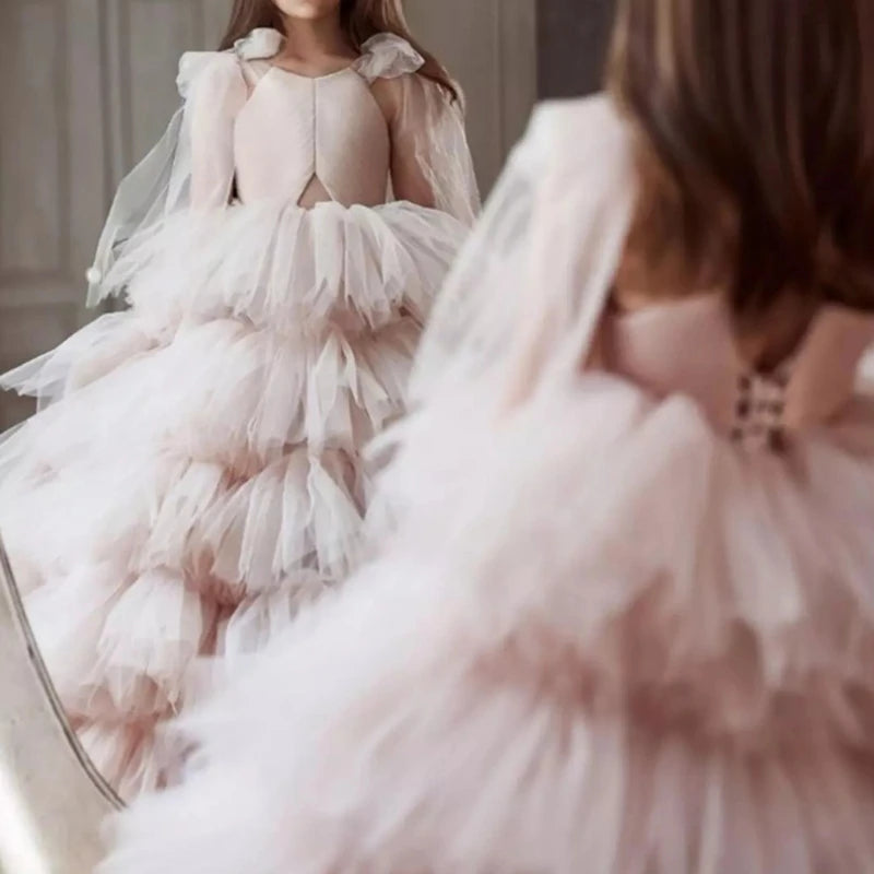 Customized Pink and Black Tulle Flower Girl Dresses - Image 5