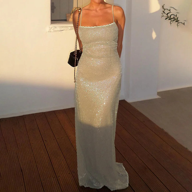 Sparkling Sleeveless Maxi Dress with Elegant Split for Parties - Image 26
