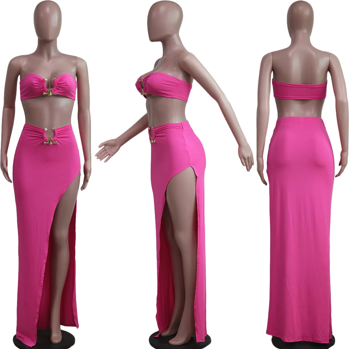 Elegant Strapless Hollow Out White High Slit Dress for Women - Image 10