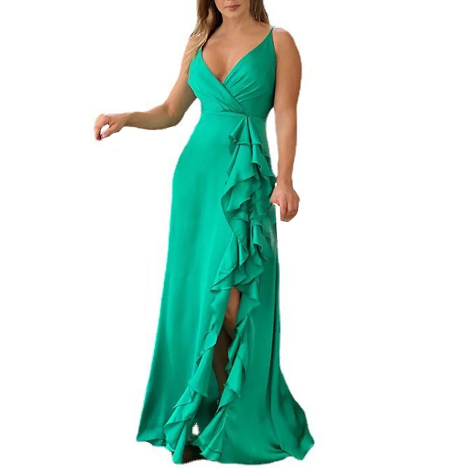 Maxi Dress with Ruffle Hem and Deep V-Neck - Summer Beach Party - Image 10
