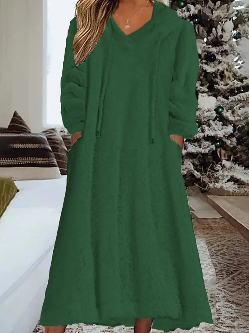 Cozy Plush Hooded Long Sleeve Dress for Women - Image 21
