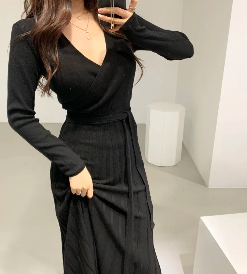 Chic Long Sleeve Stretchy Knitted Bodycon Dress for Women - Image 35
