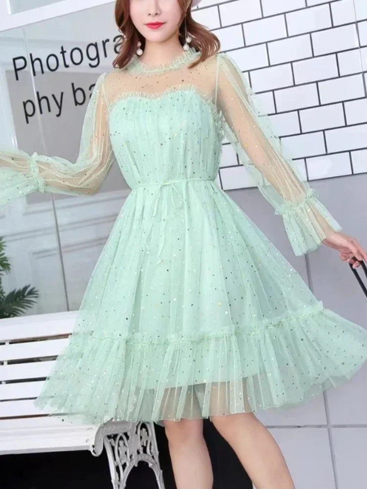 Elegant Shiny Sequined Fairy Puff Dress for Women - Image 6