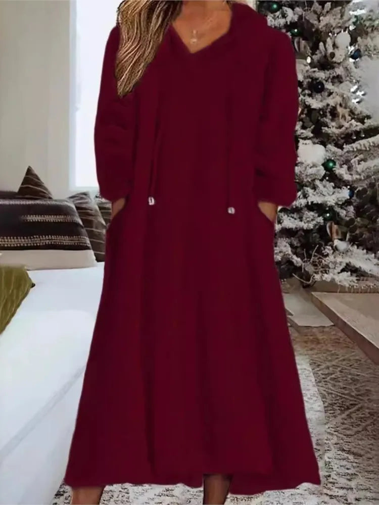 Cozy Plush Hooded Long Sleeve Dress for Women - Image 6