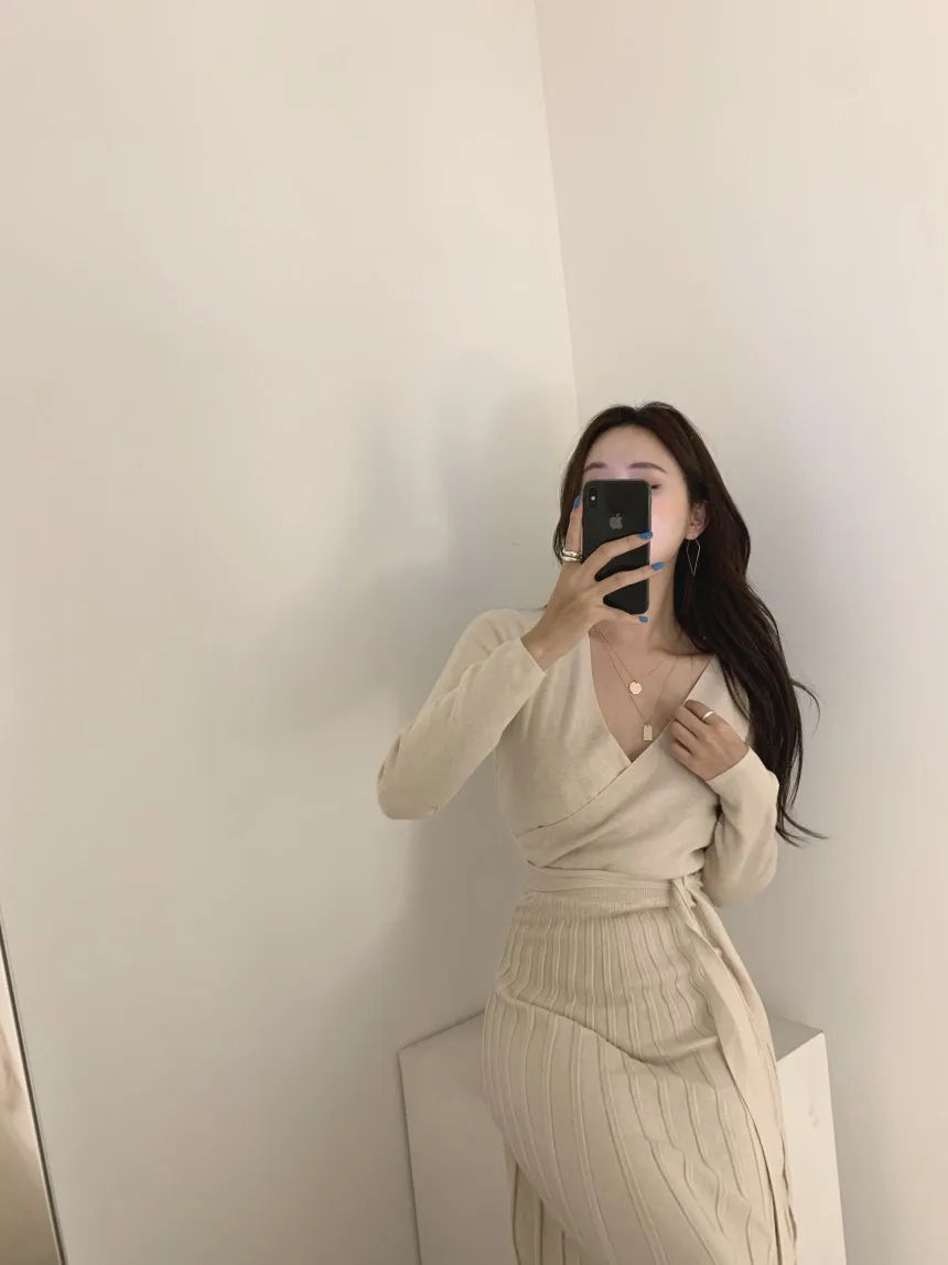 Chic Long Sleeve Stretchy Knitted Bodycon Dress for Women - Image 44