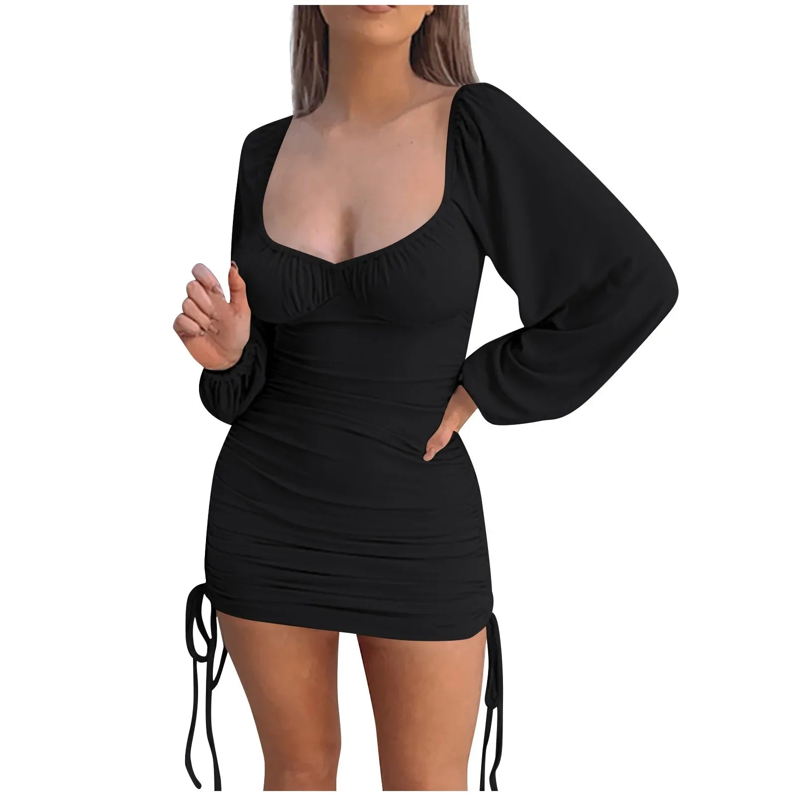 Square Collar Puff Sleeve Bodycon Mini Dress for Summer - Image 14