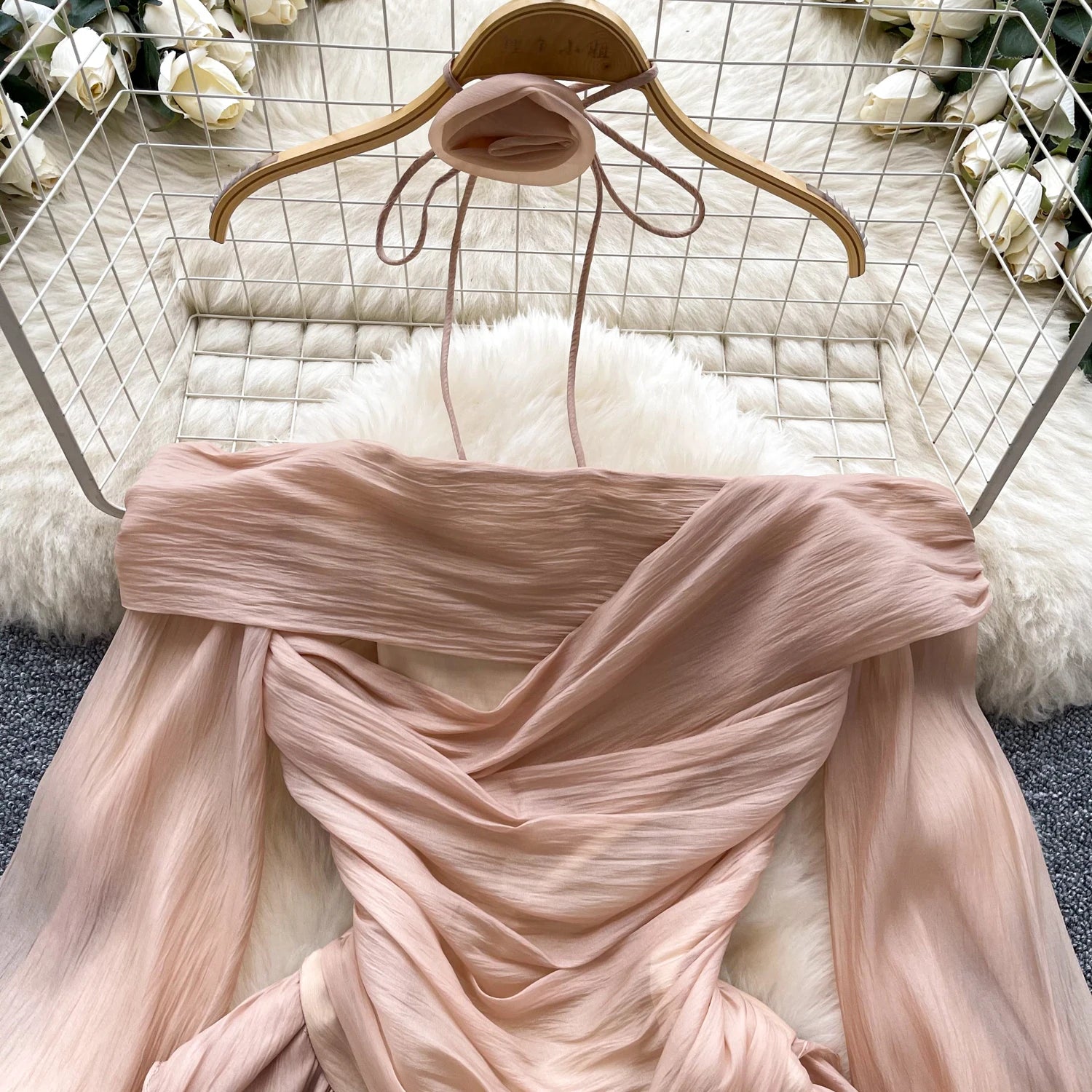 Elegant Off-Shoulder Vintage Floral Ruffle Evening Dress - Image 28
