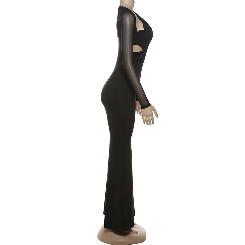 High Waist Skew Collar Mesh Maxi Dress for Parties - Image 9