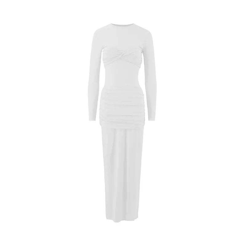 Elegant Pleated Long Sleeve Slim Fit Dress for Women - Image 2