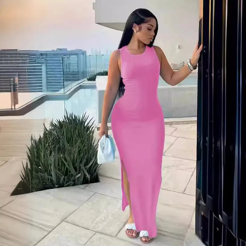 Elegant Sleeveless Bodycon Dress with Split for Summer Parties - Image 3