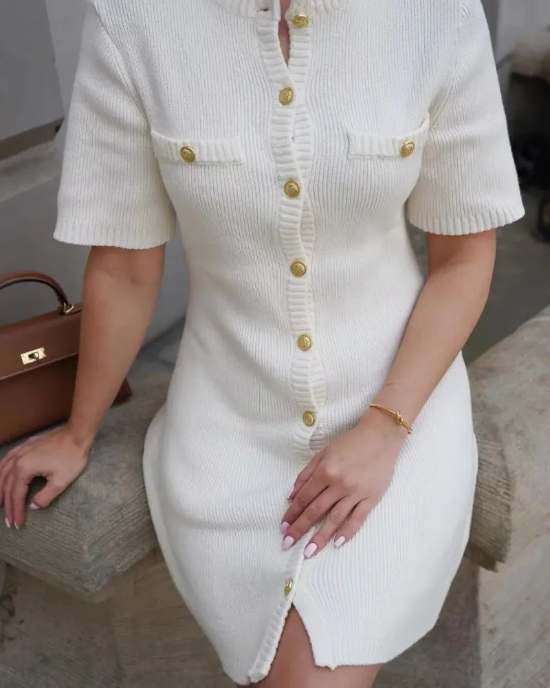 Elegant Mini Knit Dress for Women - Slim Fit Vacation Style - Image 23