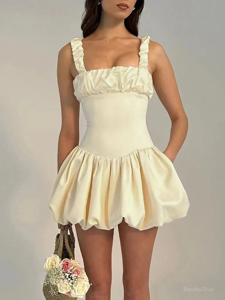 Satin Corset Mini Dress - Spaghetti Strap Backless A-line