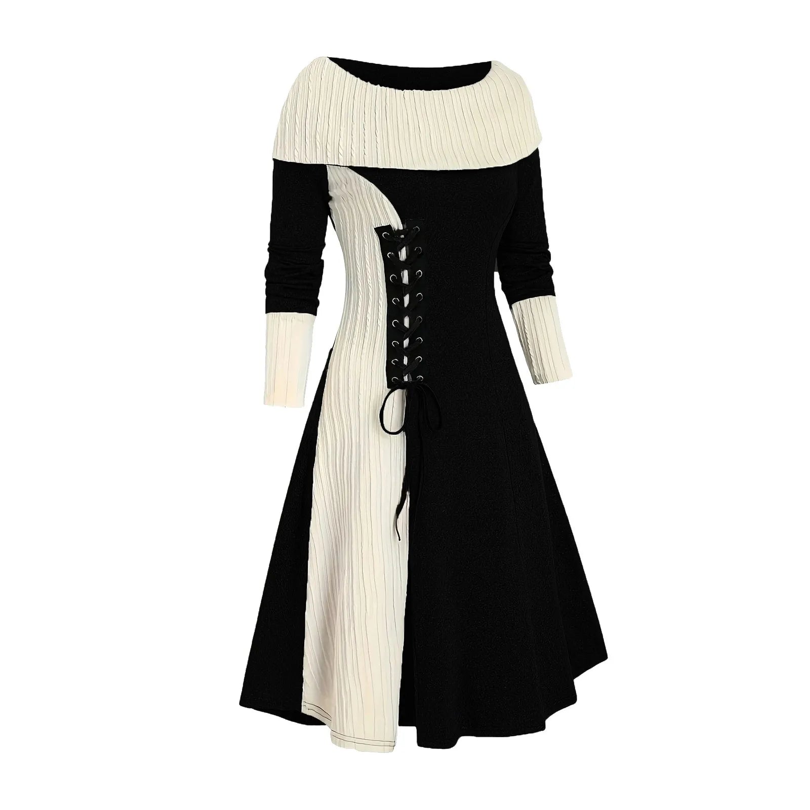 Stylish Longline Cable Knit A-Line Dress with Cowl Neck