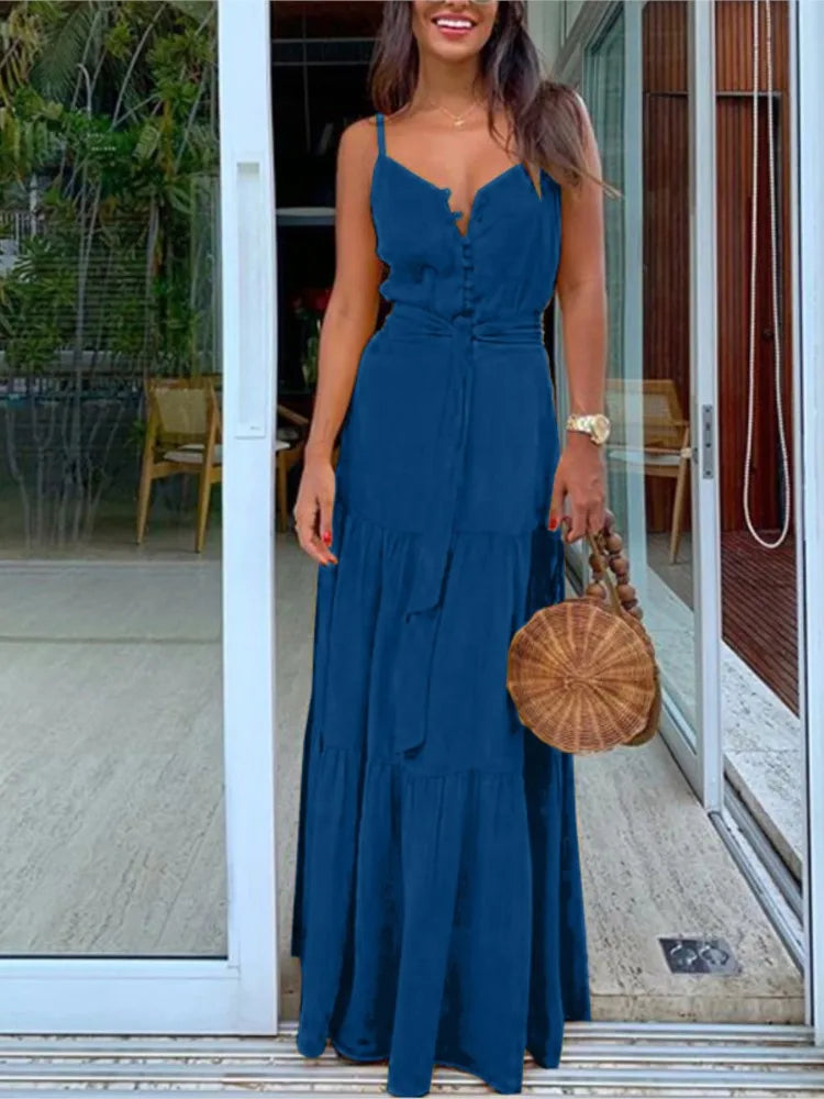 Elegant Bohemian Spaghetti Strap Maxi Dress for Summer - Image 5
