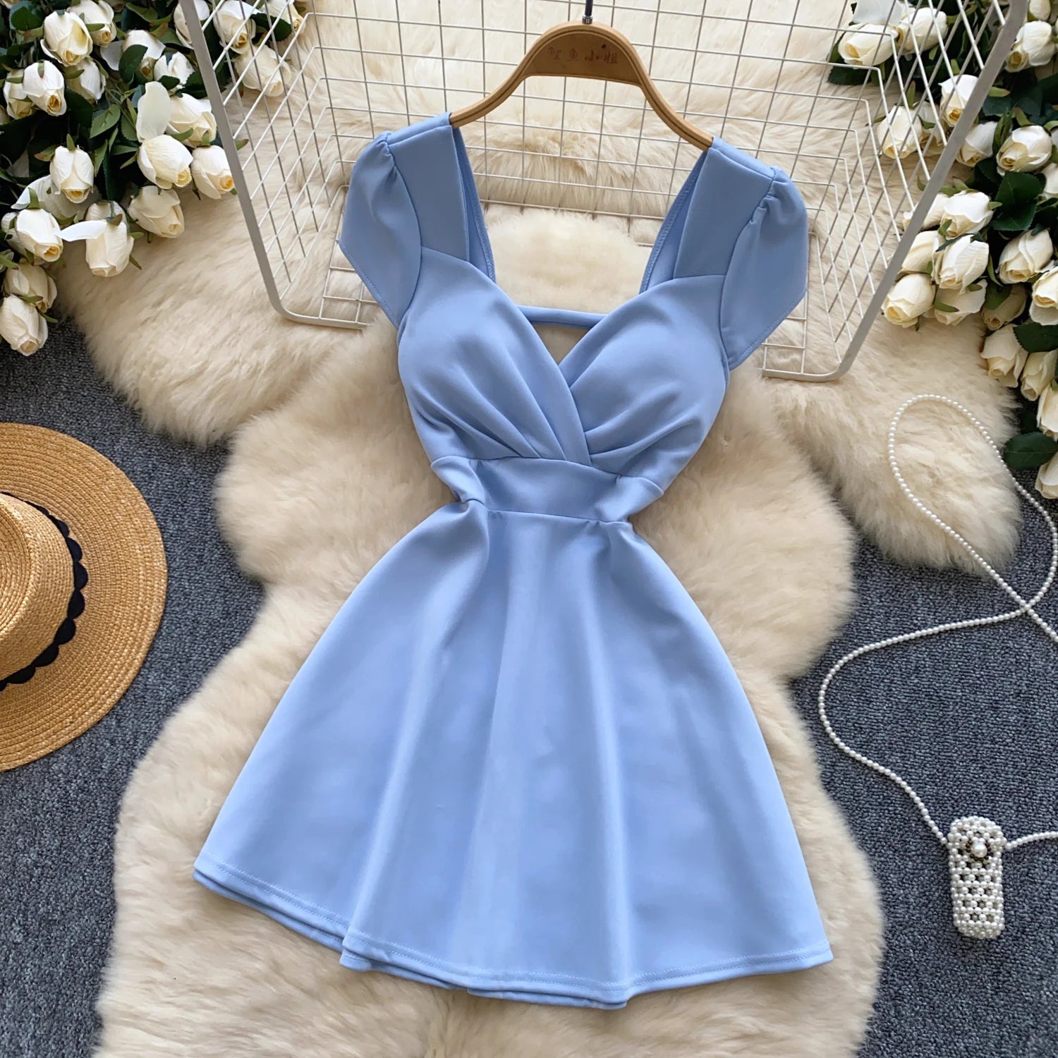 Chic A-Line Pleated Short Sleeve Evening Dress - Image 29