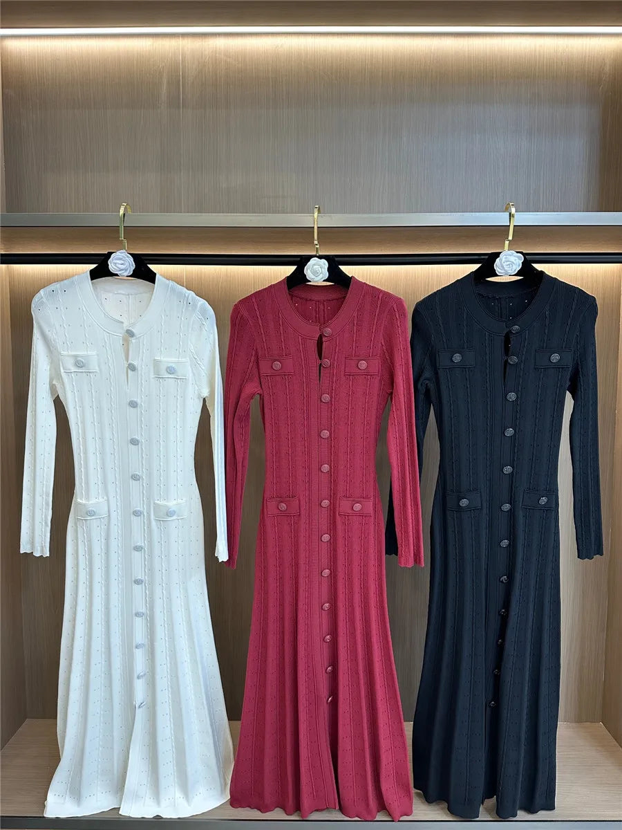 Elegant Women's Knitted Hollow Corset Long Skirt Dress - Image 7