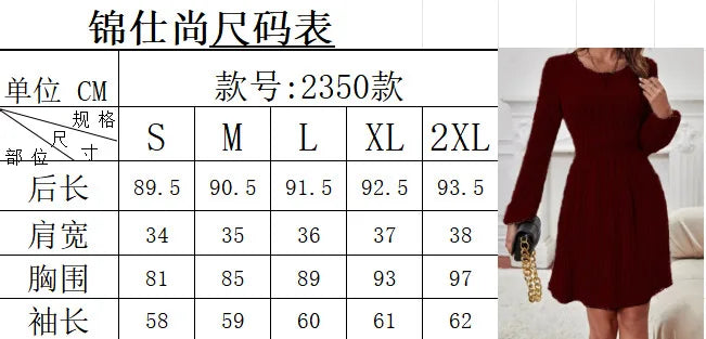 Stylish A-Line Dress with Lantern Cuffs and Round Neck - Image 9
