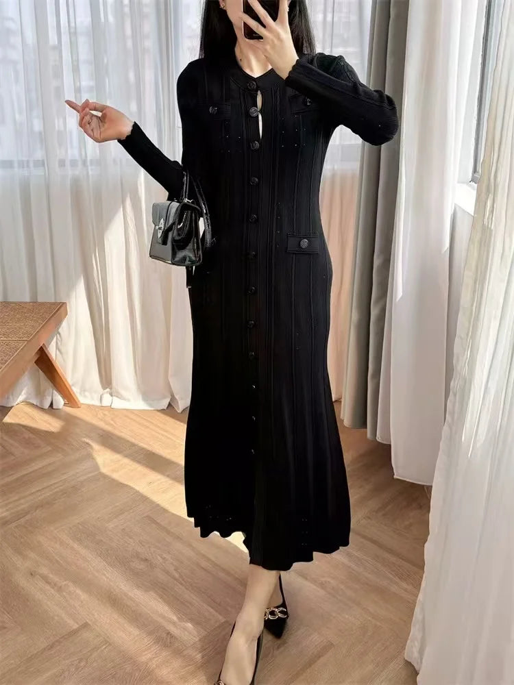 Elegant Women's Knitted Hollow Corset Long Skirt Dress - Image 5