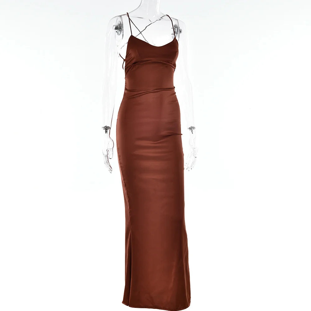 Elegant Satin Backless Maxi Dress with Spaghetti Straps - Image 21