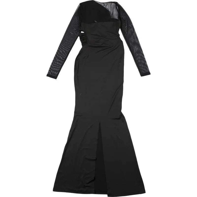 High Waist Skew Collar Mesh Maxi Dress for Parties - Image 12