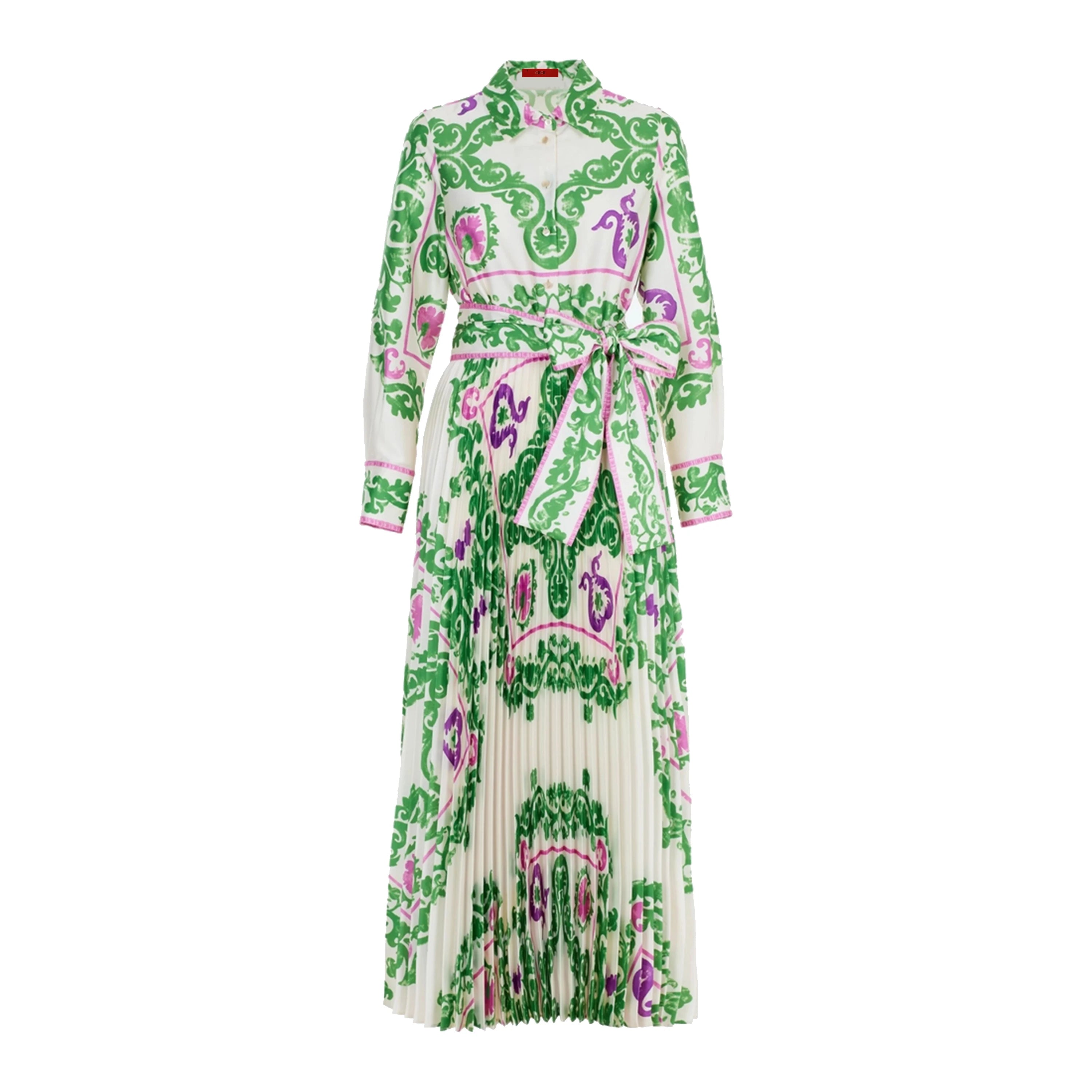 Casual Retro Long Sleeve Shirt Dress with Belt Hem