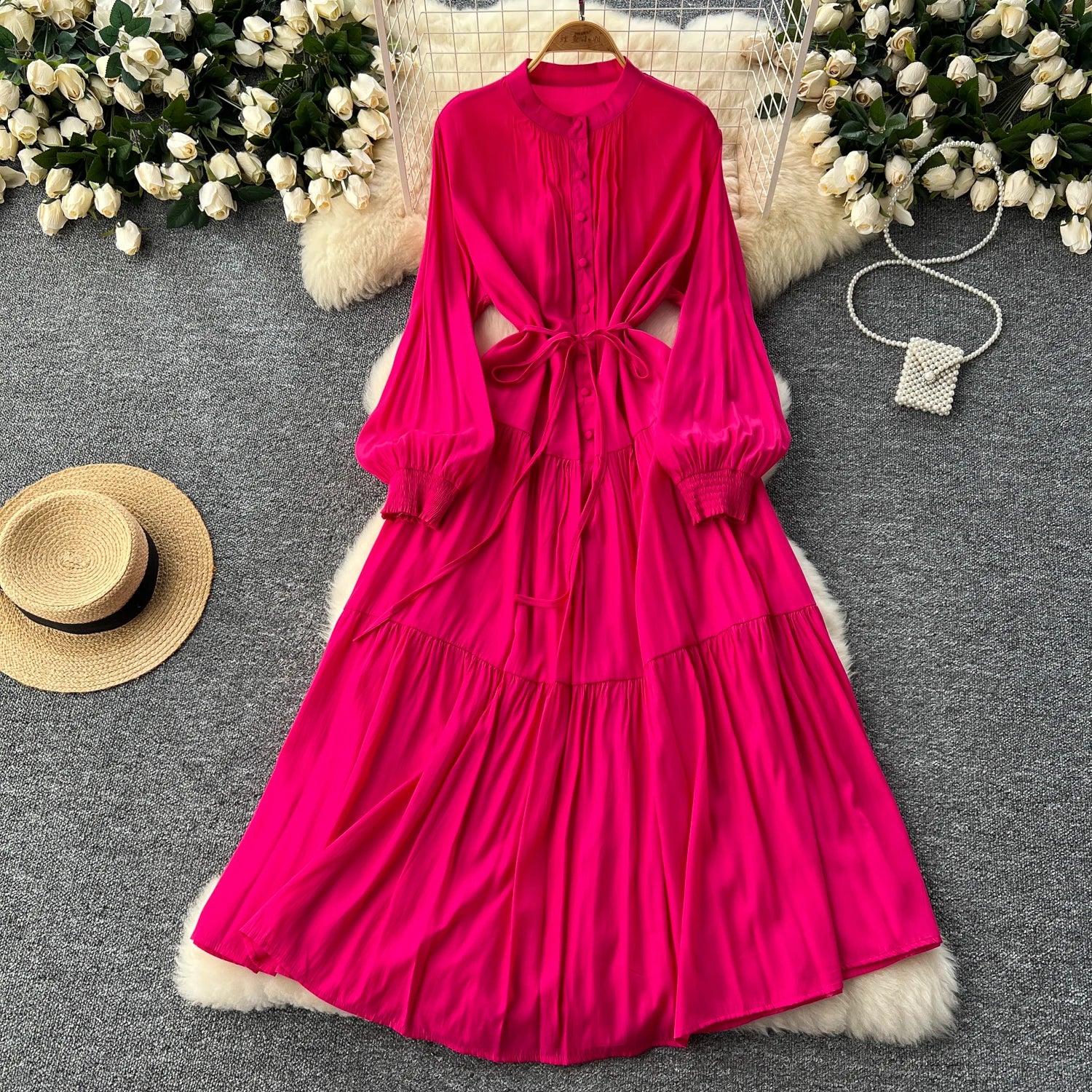 Elegant A-Line Beach Dress with Loose O-Neck Sleeves - Image 8