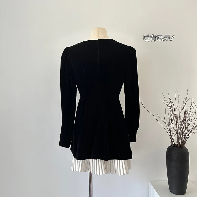 Elegant A-Line Puff Sleeve Black One-Piece Dress - Image 18