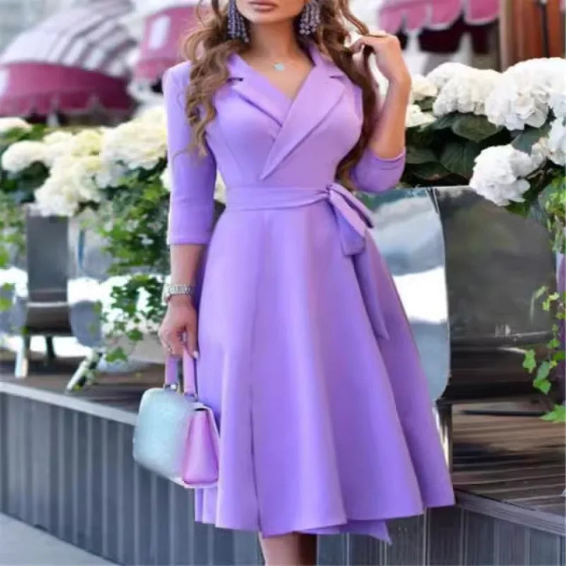 V-Neck Tie Waist Midi Dress - Stylish & Versatile - Image 6